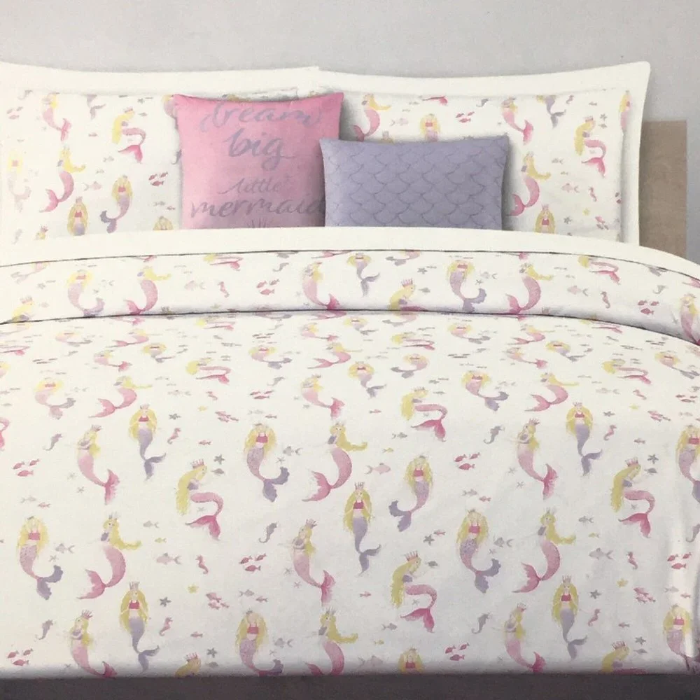 5pc Cynthia Rowley Mermaid FULL QUEEN Comforter Pillow Set Ocean Turtle Seahorse